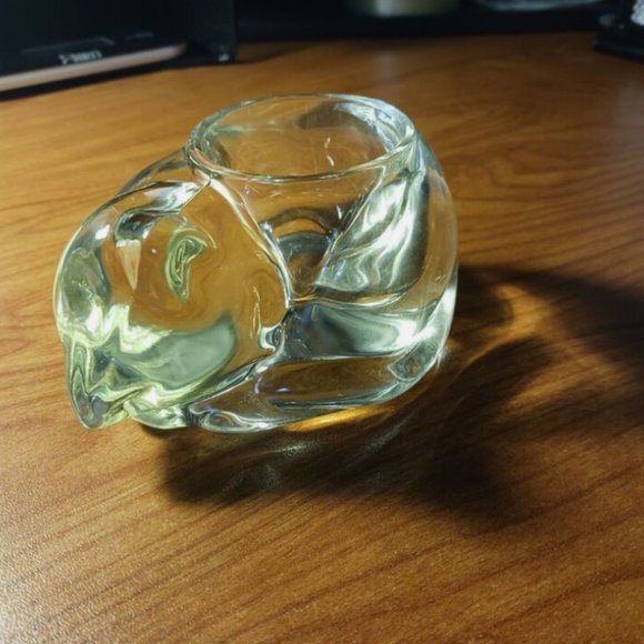 Vintage AVON SLEEPING CAT Clear Glass Votive Tealight Candle Holder 1980 4.5x2.5 - Picture 4 of 10